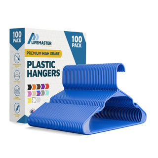 Lifemaster Plastic Clothes Hangers – Heavy Duty Hanger Set, For Organizing Clothes, Dresses, and Coats, Holds Up To 5 lbs, Space-saving Hangers with Non-Slip Shoulder Grooves, Blue