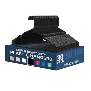 Lifemaster Plastic Clothes Hanger Set - Lightweight, Space-Saving, Non-Slip, Slim Designed, Dry and Wet Clothes Hanger Set - Black