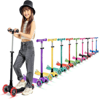 Kids Scooter – Children and Toddler 3 Wheel Kick Scooter – LED Wheel Lights Illuminate When Rolling– Adjustable Handlebar – Indoor and Outdoor