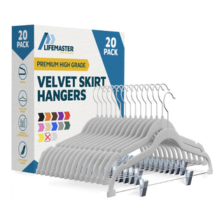 Velvet Skirt Hangers – with Adjustable Clips, 360 Degree Swivel Hook, and Non-Slip Shoulder Notch, Holds Up to 5 lbs, for Organizing Skirt, Pants, Dress, and Clothes, White