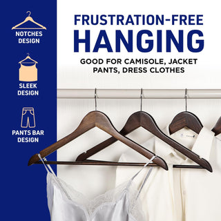Lifemaster Wooden Hanger Set - Non-Slip Versatile Closet Space-Saving Hanger Set for Suit, Coat, Camisole, Jacket, Pants, and Dresses with 360° Swivel Hook - Vintage