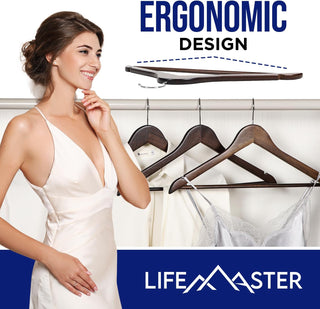 Lifemaster Wooden Hanger Set - Non-Slip Versatile Closet Space-Saving Hanger Set for Suit, Coat, Camisole, Jacket, Pants, and Dresses with 360° Swivel Hook - Vintage
