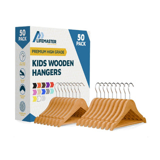 50 Pack Wooden Kids Hangers, Solid Maple Baby & Toddler Hangers, Natural