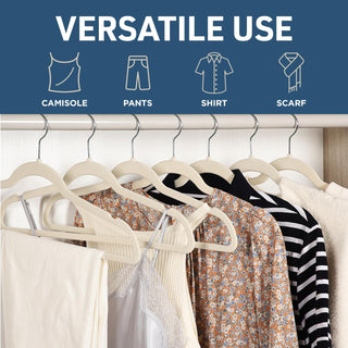 Velvet Non-Slip Hangers - Coat Hanger Set with 360° Swivel Hook, Space-Saving, Sleek Design, Keep Closet Organized, Smooth Velvet Finish, Lightweight Construction - Ivory