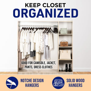 Lifemaster Wooden Hanger Set - Non-Slip Versatile Closet Space-Saving Hanger Set for Suit, Coat, Camisole, Jacket, Pants, and Dresses with 360° Swivel Hook - Vintage