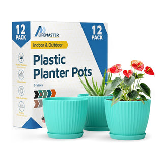6-Inch Plant Pots with Drainage & Saucers, Indoor & Outdoor Planters for Houseplants, Herbs, and Flowers, Durable & Weatherproof Material, Stackable, Lightweight, Minimalist Design