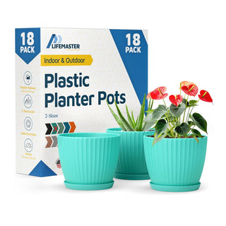 6-Inch Plant Pots with Drainage & Saucers, Indoor & Outdoor Planters for Houseplants, Herbs, and Flowers, Durable & Weatherproof Material, Stackable, Lightweight, Minimalist Design