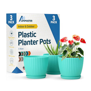 6-Inch Plant Pots with Drainage & Saucers, Indoor & Outdoor Planters for Houseplants, Herbs, and Flowers, Durable & Weatherproof Material, Stackable, Lightweight, Minimalist Design