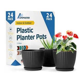 6-Inch Plant Pots with Drainage & Saucers, Indoor & Outdoor Planters for Houseplants, Herbs, and Flowers, Durable & Weatherproof Material, Stackable, Lightweight, Minimalist Design