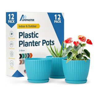 6-Inch Plant Pots with Drainage & Saucers, Indoor & Outdoor Planters for Houseplants, Herbs, and Flowers, Durable & Weatherproof Material, Stackable, Lightweight, Minimalist Design