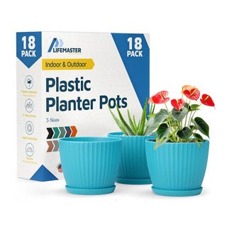 6-Inch Plant Pots with Drainage & Saucers, Indoor & Outdoor Planters for Houseplants, Herbs, and Flowers, Durable & Weatherproof Material, Stackable, Lightweight, Minimalist Design