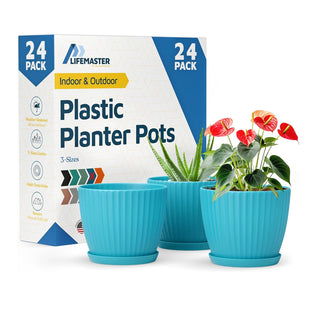 6-Inch Plant Pots with Drainage & Saucers, Indoor & Outdoor Planters for Houseplants, Herbs, and Flowers, Durable & Weatherproof Material, Stackable, Lightweight, Minimalist Design