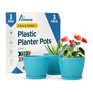 6-Inch Plant Pots with Drainage & Saucers, Indoor & Outdoor Planters for Houseplants, Herbs, and Flowers, Durable & Weatherproof Material, Stackable, Lightweight, Minimalist Design