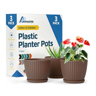 6-Inch Plant Pots with Drainage & Saucers, Indoor & Outdoor Planters for Houseplants, Herbs, and Flowers, Durable & Weatherproof Material, Stackable, Lightweight, Minimalist Design