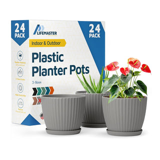 6-Inch Plant Pots with Drainage & Saucers, Indoor & Outdoor Planters for Houseplants, Herbs, and Flowers, Durable & Weatherproof Material, Stackable, Lightweight, Minimalist Design