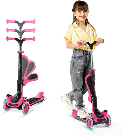 3-Wheel Kids Scooter with Foldable Seat, LED Wheels