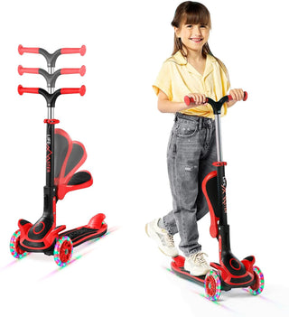Kids Scooter – Foldable Seat – LED Wheel Lights Illuminate When Rolling – Children and Toddler 3 Wheel Kick Scooter – Adjustable Handlebar – Indoor and Outdoor- by Lifemaster