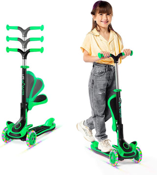 Kids Scooter – Foldable Seat – LED Wheel Lights Illuminate When Rolling – Children and Toddler 3 Wheel Kick Scooter – Adjustable Handlebar – Indoor and Outdoor- by Lifemaster