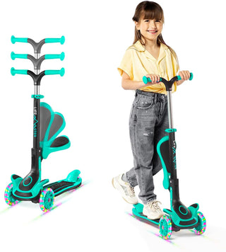 Kids Scooter – Foldable Seat – LED Wheel Lights Illuminate When Rolling – Children and Toddler 3 Wheel Kick Scooter – Adjustable Handlebar – Indoor and Outdoor- by Lifemaster