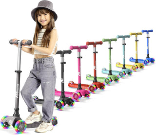 Kids Scooter – Children and Toddler 3 Wheel Kick Scooter – LED Wheel Lights Illuminate When Rolling– Adjustable Handlebar – Indoor and Outdoor