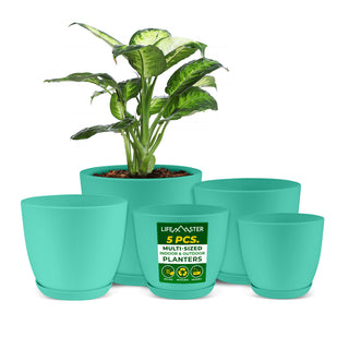 Lifemaster Planter Pots with Drainage Holes - Lightweight, Durable, and Space-Saving Pots for Indoor and Outdoor - Versatile Functionality, Simple Modern Design, Set of  Plastic Planter Pots.
