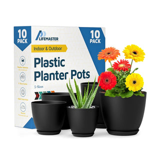 Plant Pots with Drainage Holes & Saucers, Indoor & Outdoor Stackable Plastic Planters in Multiple Sizes for Houseplants & Flowers, Durable & Weatherproof Materials, Matte Finish
