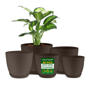 Lifemaster Planter Pots with Drainage Holes - Lightweight, Durable, and Space-Saving Pots for Indoor and Outdoor - Versatile Functionality, Simple Modern Design, Set of  Plastic Planter Pots.
