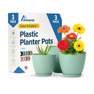 Plant Pots with Drainage Holes & Saucers, Indoor & Outdoor Stackable Plastic Planters in Multiple Sizes for Houseplants & Flowers, Durable & Weatherproof Materials, Matte Finish