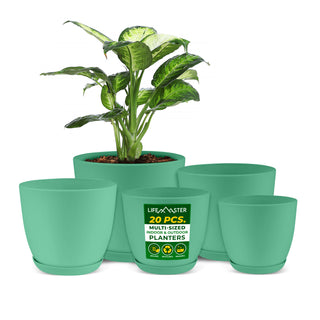 Lifemaster Planter Pots with Drainage Holes - Lightweight, Durable, and Space-Saving Pots for Indoor and Outdoor - Versatile Functionality, Simple Modern Design, Set of  Plastic Planter Pots.
