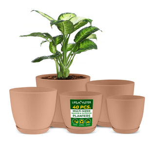Lifemaster Planter Pots with Drainage Holes - Lightweight, Durable, and Space-Saving Pots for Indoor and Outdoor - Versatile Functionality, Simple Modern Design, Set of  Plastic Planter Pots.