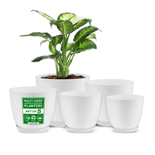 Planter Pots with Drainage Holes - Lightweight, Durable, and Space-Saving Pots for Indoor and Outdoor - Versatile Functionality, Simple Modern Design,
