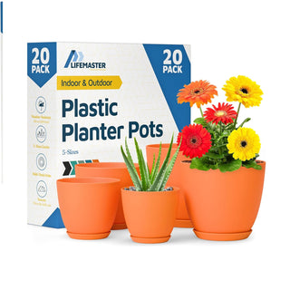 Plant Pots with Drainage Holes & Saucers, Indoor & Outdoor Stackable Plastic Planters in Multiple Sizes for Houseplants & Flowers, Durable & Weatherproof Materials, Matte Finish