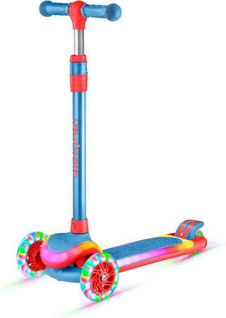 Lifemaster 3-Wheel Kids Scooter with Multi-Color Lights on Deck & Wheels – 5-Height Handlebar, Wide Anti-Slip Deck, Child Safety Certified, Boys & Girls Ages 3+ Supports Up to 150 lbs