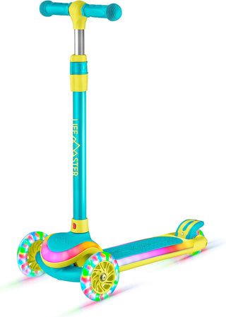 Lifemaster 3-Wheel Kids Scooter with Multi-Color Lights on Deck & Wheels – 5-Height Handlebar, Wide Anti-Slip Deck, Child Safety Certified, Boys & Girls Ages 3+ Supports Up to 150 lbs