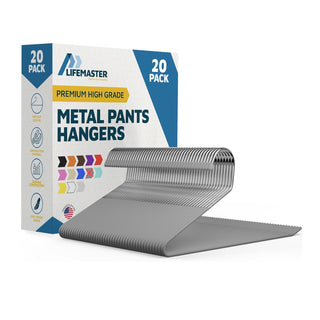 Metal Pants Hanger Set -  Elegant Non-Slip Closet Space Saving Hanger Set for Pants, Trouser, Blankets, and Jeans with Open Ended Sleek Design - Gray