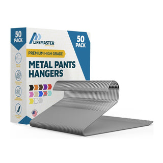 Metal Pants Hanger Set -  Elegant Non-Slip Closet Space Saving Hanger Set for Pants, Trouser, Blankets, and Jeans with Open Ended Sleek Design - Gray