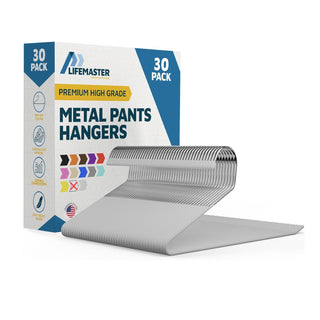 Lifemaster Metal Pants Hanger Set -  Elegant Non-Slip Closet Space Saving Hanger Set for Pants, Trouser, Blankets, and Jeans with Open Ended Sleek Design - White
