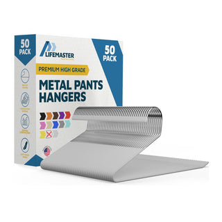 Lifemaster Metal Pants Hanger Set -  Elegant Non-Slip Closet Space Saving Hanger Set for Pants, Trouser, Blankets, and Jeans with Open Ended Sleek Design - White