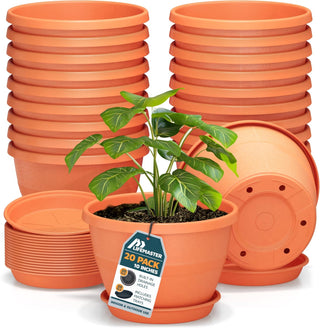 10-Inch Whiskey Barrel Planters Outdoor - Durable Plastic Plant Pots for Indoor & Outdoor Use with Drainage & Saucer, Lightweight Rustic Barrel Planters for Flowers, Herbs & Small Plants