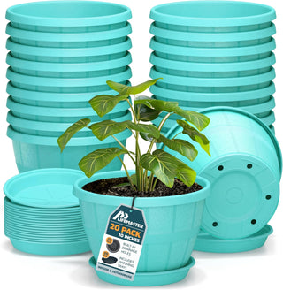 10-Inch Whiskey Barrel Planters Outdoor - Durable Plastic Plant Pots for Indoor & Outdoor Use with Drainage & Saucer, Lightweight Rustic Barrel Planters for Flowers, Herbs & Small Plants