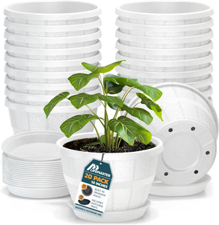 10-Inch Whiskey Barrel Planters Outdoor - Durable Plastic Plant Pots for Indoor & Outdoor Use with Drainage & Saucer, Lightweight Rustic Barrel Planters for Flowers, Herbs & Small Plants
