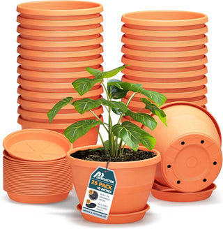 10-Inch Whiskey Barrel Planters Outdoor - Durable Plastic Plant Pots for Indoor & Outdoor Use with Drainage & Saucer, Lightweight Rustic Barrel Planters for Flowers, Herbs & Small Plants