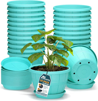 10-Inch Whiskey Barrel Planters Outdoor - Durable Plastic Plant Pots for Indoor & Outdoor Use with Drainage & Saucer, Lightweight Rustic Barrel Planters for Flowers, Herbs & Small Plants