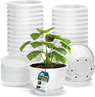 10-Inch Whiskey Barrel Planters Outdoor - Durable Plastic Plant Pots for Indoor & Outdoor Use with Drainage & Saucer, Lightweight Rustic Barrel Planters for Flowers, Herbs & Small Plants