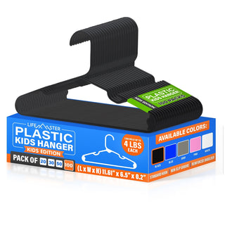 Plastic Kids Clothes Hanger – Children Clothes Hanger with Shoulder Notch, 11.6 Inch Space-Saving Closet Organizer for Baby, Toddler, and Kids Clothing, Holds Up to 4 lbs, Black