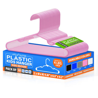 Plastic Kids Clothes Hangers – Children Clothes Hanger with Shoulder Notch, 11.6 Inch Space-Saving Closet Organizer for Baby, Toddler, and Kids Clothing, Hold Up to 4 lbs, Pink
