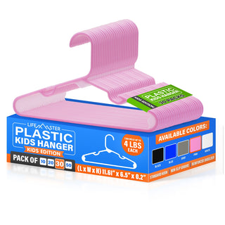 Plastic Kids Clothes Hangers – Children Clothes Hanger with Shoulder Notch, 11.6 Inch Space-Saving Closet Organizer for Baby, Toddler, and Kids Clothing, Hold Up to 4 lbs, Pink