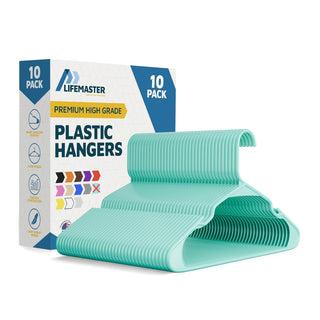 Plastic Clothes Hangers – Heavy Duty Hanger Set, for Organizing Clothes, Dresses, and Coat, Holds Up to 5 lbs, Space-Saving Hangers with Non-Slip Shoulder Grooves