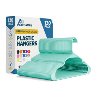 Plastic Clothes Hangers – Heavy Duty Hanger Set, for Organizing Clothes, Dresses, and Coat, Holds Up to 5 lbs, Space-Saving Hangers with Non-Slip Shoulder Grooves
