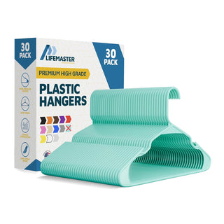 Plastic Clothes Hangers – Heavy Duty Hanger Set, for Organizing Clothes, Dresses, and Coat, Holds Up to 5 lbs, Space-Saving Hangers with Non-Slip Shoulder Grooves